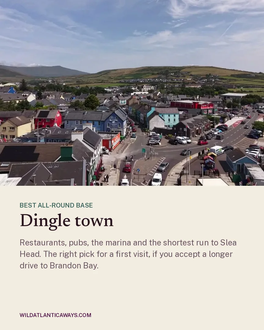 Instagram card: aerial view of Dingle town with the caption Best all-round base