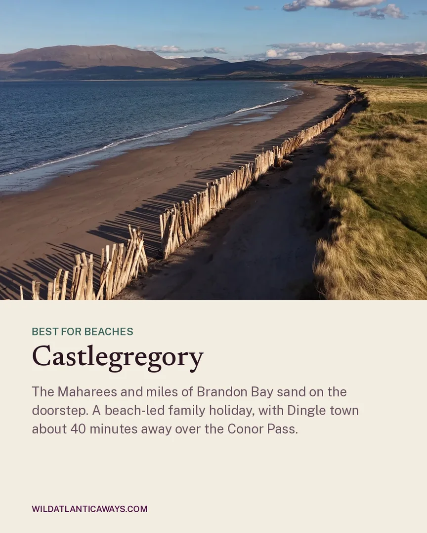 Instagram card: Castlegregory beach with the caption Best for beaches