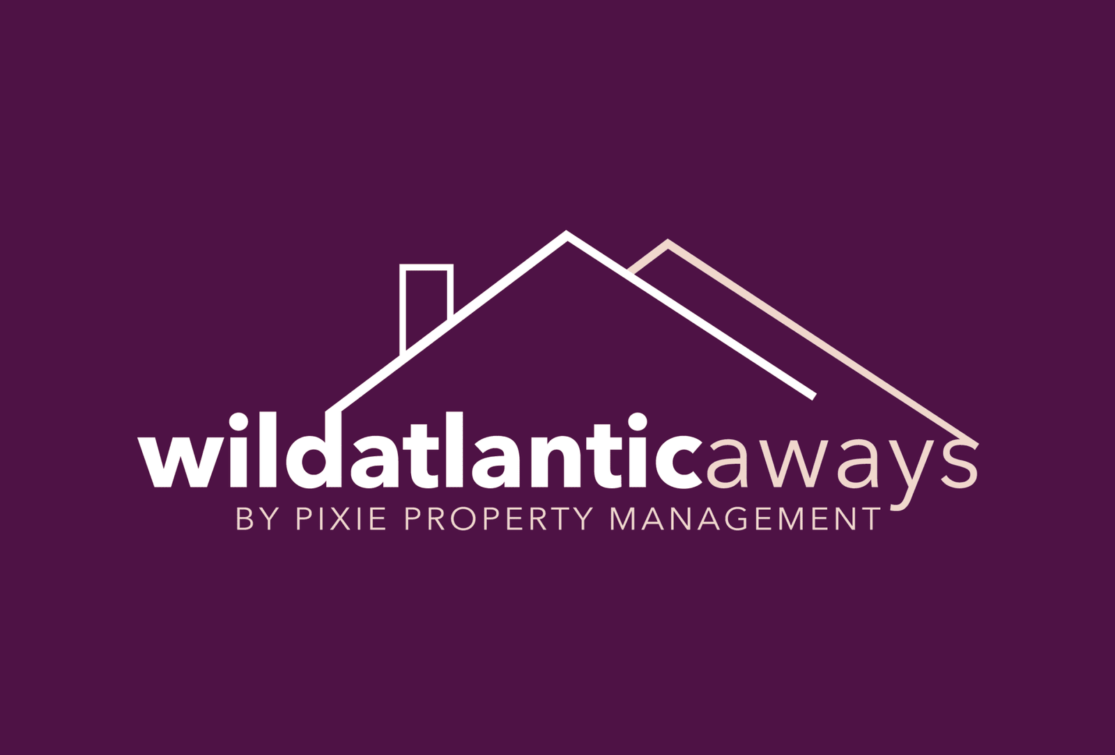 Wild Atlantic Away's logo. The logo is white on a purple background. It features a stylised house roof and the company name, by Pixie Property Management.